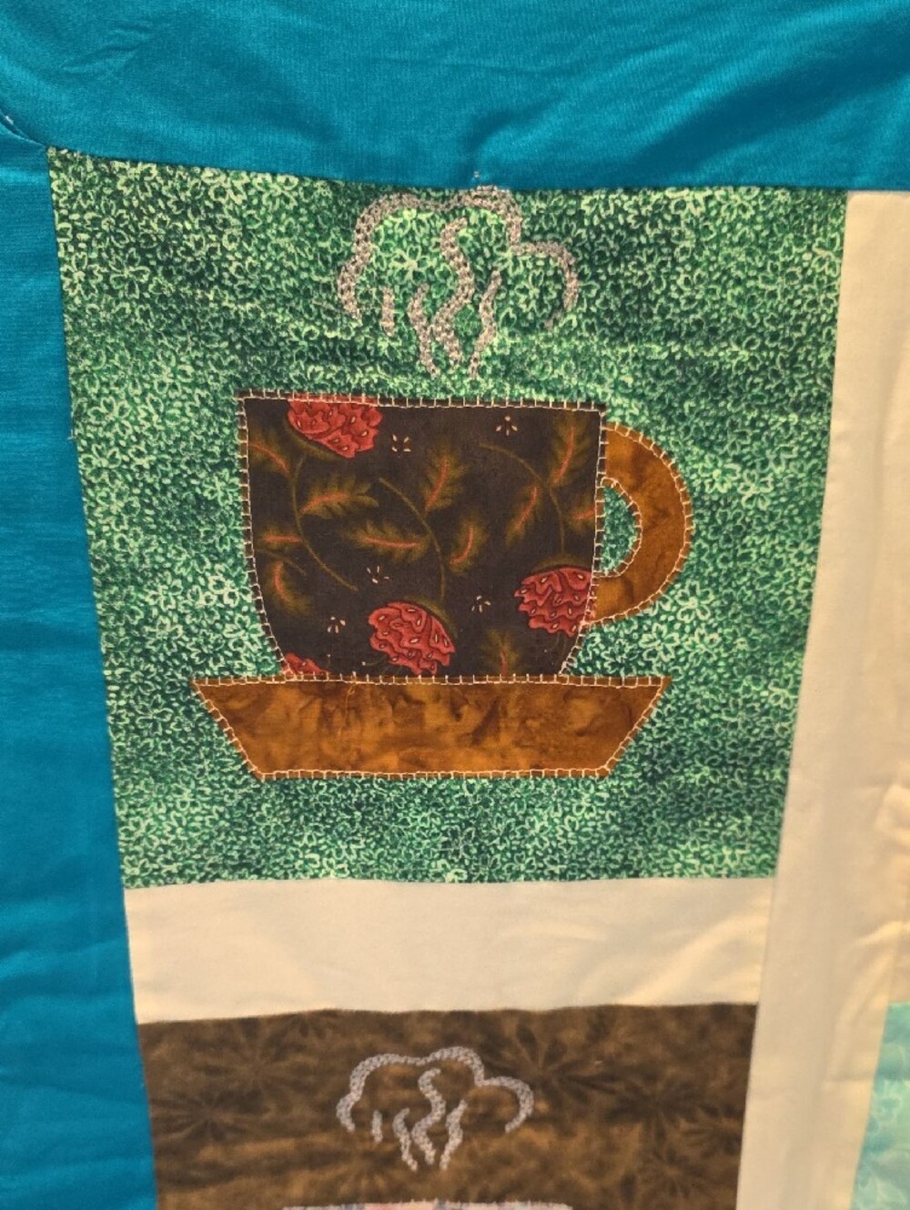 Handmade Whimsy Folksy Teacup Quilt Granny Squares Lap blanket - Picture 2 of 9